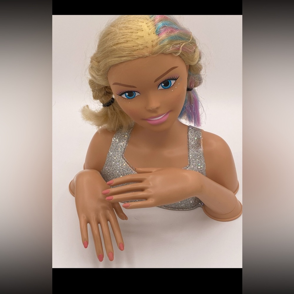 RARE Just Play "Barbie" Blonde Hair Pink Highlights '2016 12" Styling Head Bust